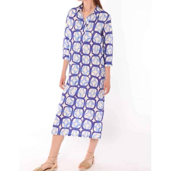 Vilagallo Women's Blue Tropical Print Shirt 33267